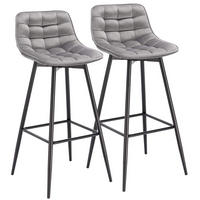 BARHOCKER 2er Set, Fußstütze, Samt, Hellgrau - Hellgrau/Schwarz, Textil/Metall (43/88/35.5cm) - Woltu
