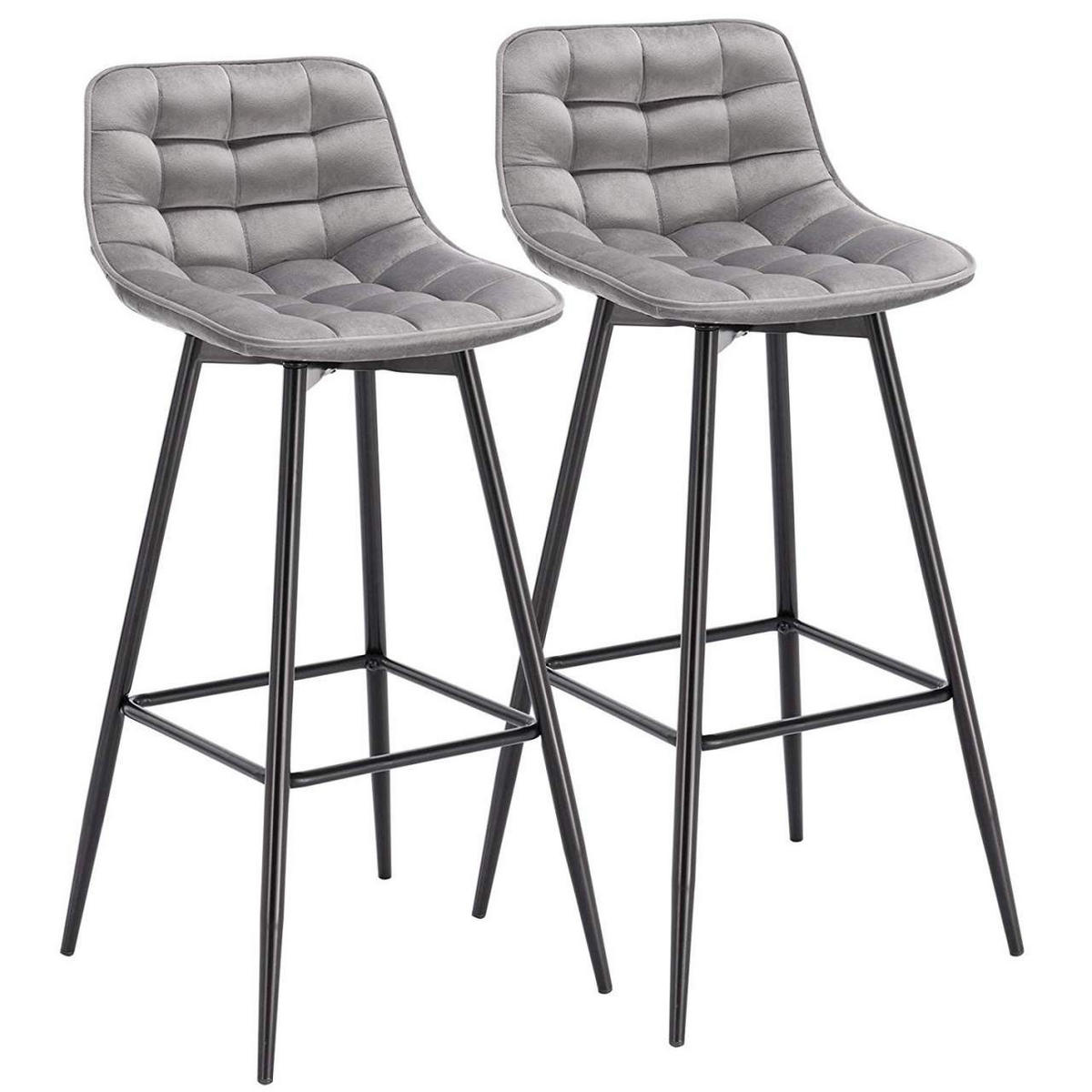 BARHOCKER 2er Set, Fußstütze, Samt, Hellgrau - Hellgrau/Schwarz, Textil/Metall (43/88/35.5cm) - Woltu