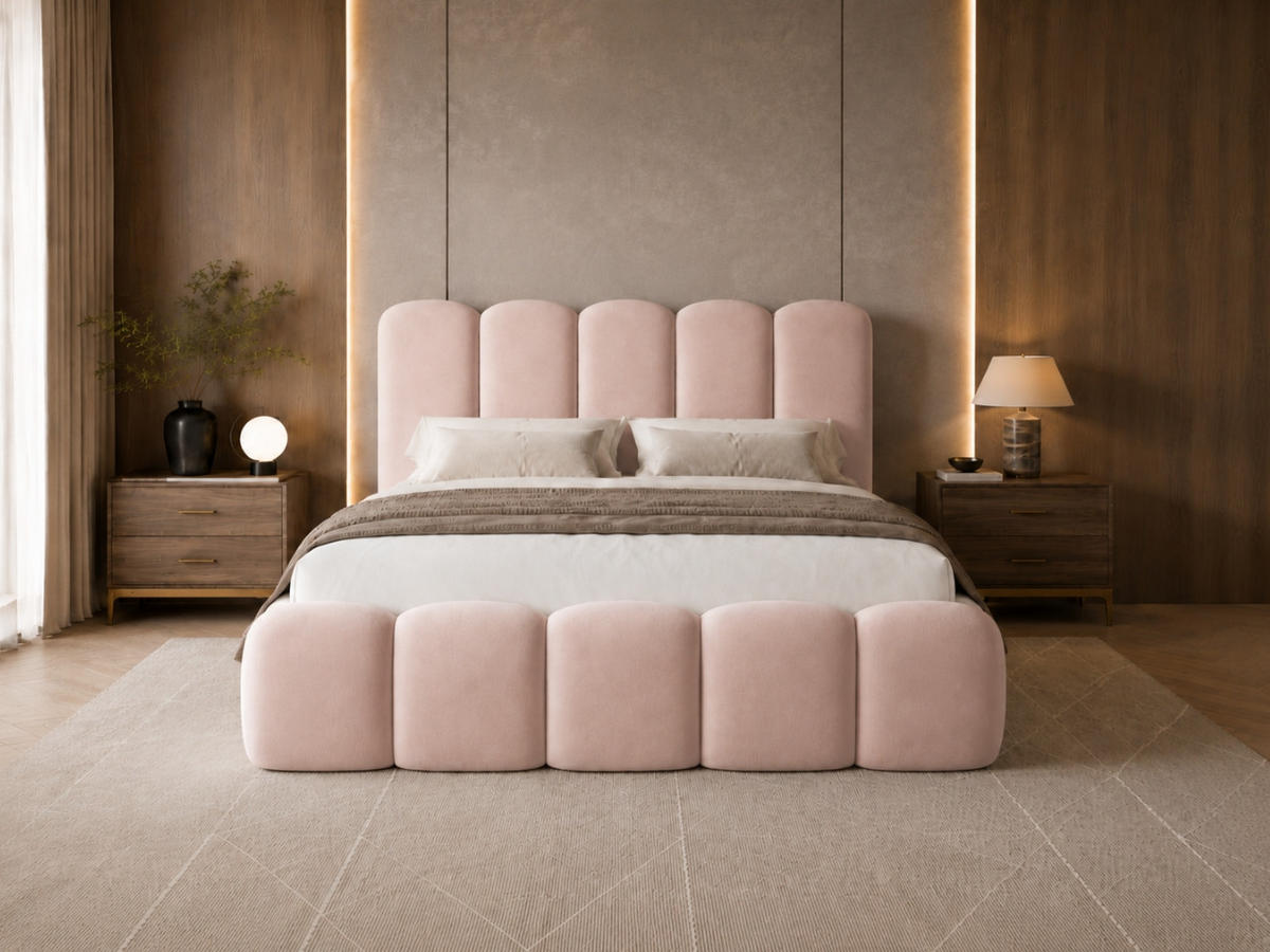 POLSTERBETT TEDDY 180x200 cm in Rosa, gepolstertes Kopfteil, Lattenrost, Bettkasten, Velvet-Stoff - Pink, Holz/Textil (180/200cm) - EMLAR Home