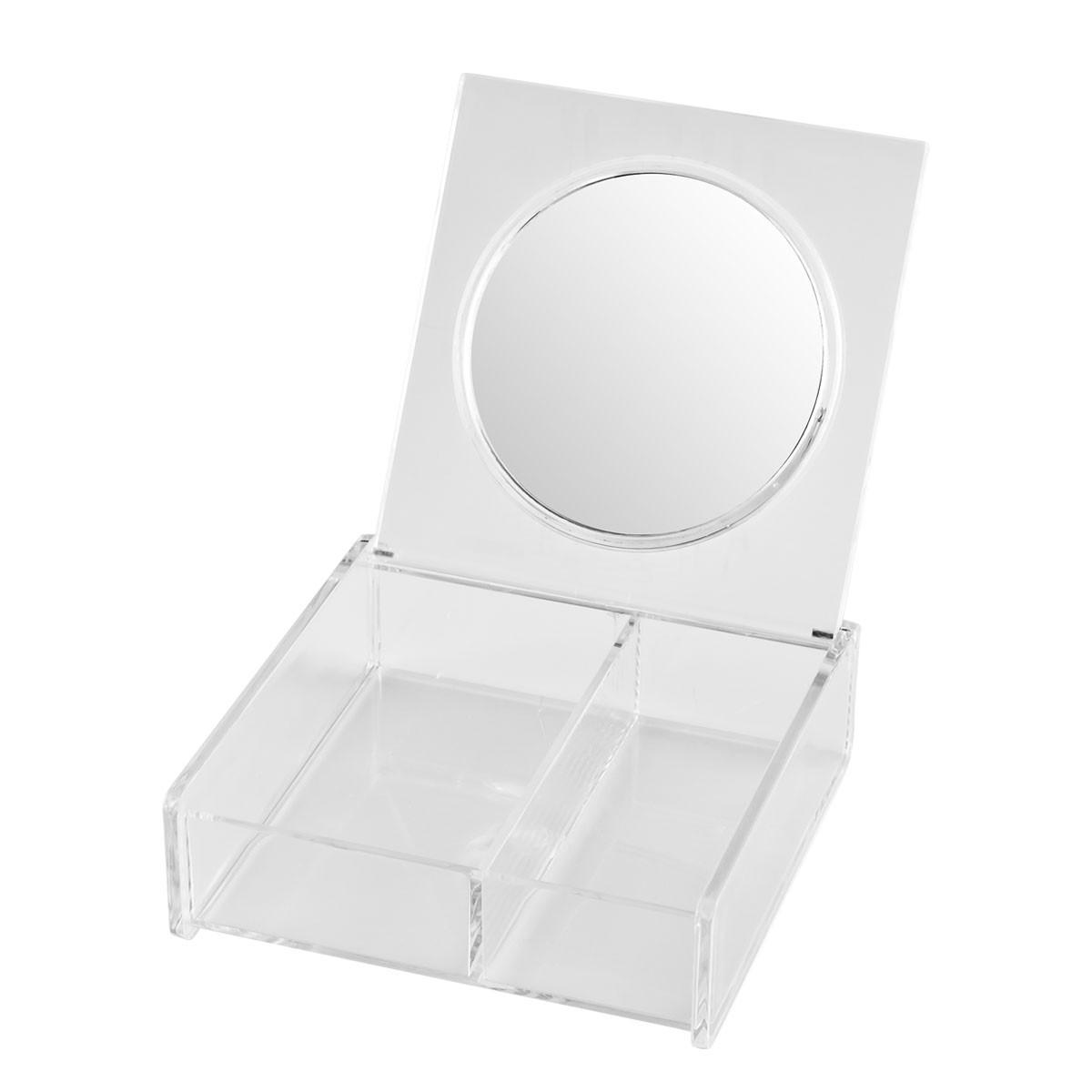 KOSMETIKORGANIZER, mit 2 Fächern, Spiegel im Deckel - Transparent, Kunststoff (15/15/5cm) - bremermann