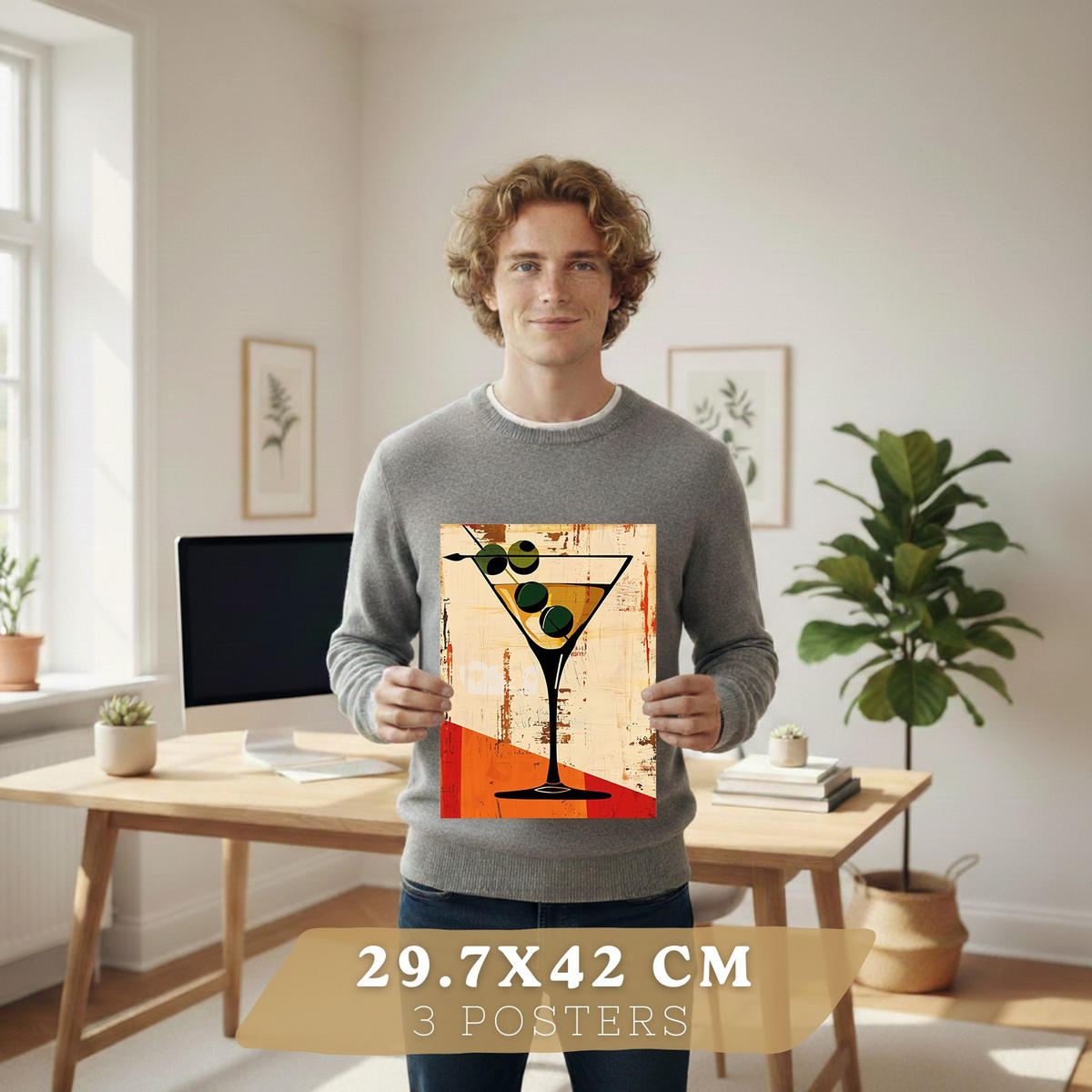 PLAKAT Sada 3 Retro 3 A3 Černý rám - černá, papír (29.7/1/42cm) - Nacnic