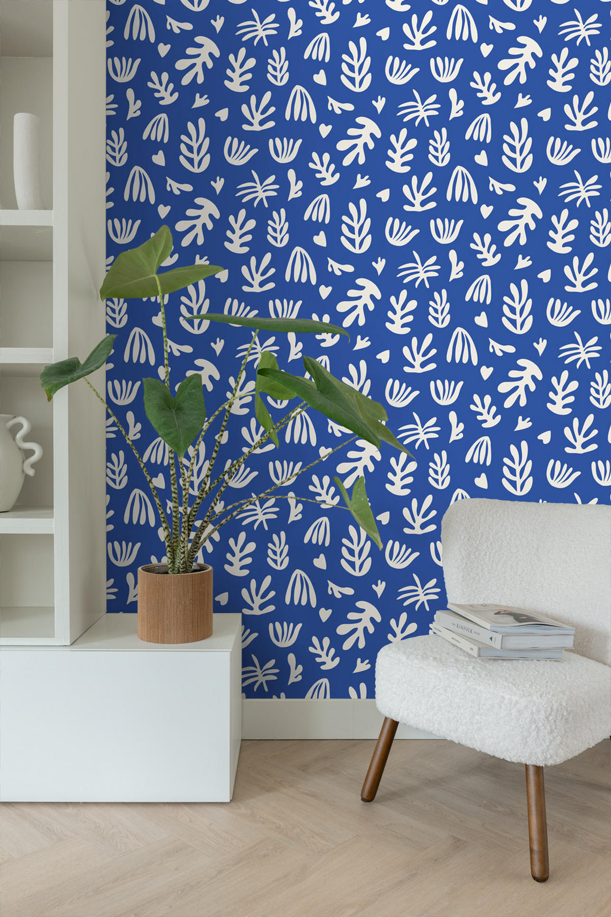 TAPETE Pflanzen im Matisse-Stil 50 x 900 cm - Blau, Papier (50/900cm) - ESTAhome