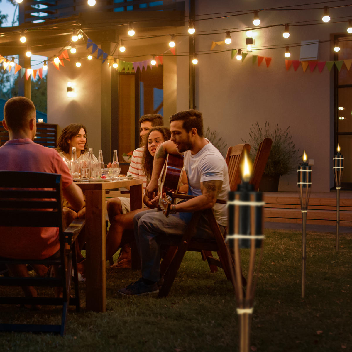 10XGARTENFACKEL - Braun, Holz/Metall (90cm) - Relaxdays