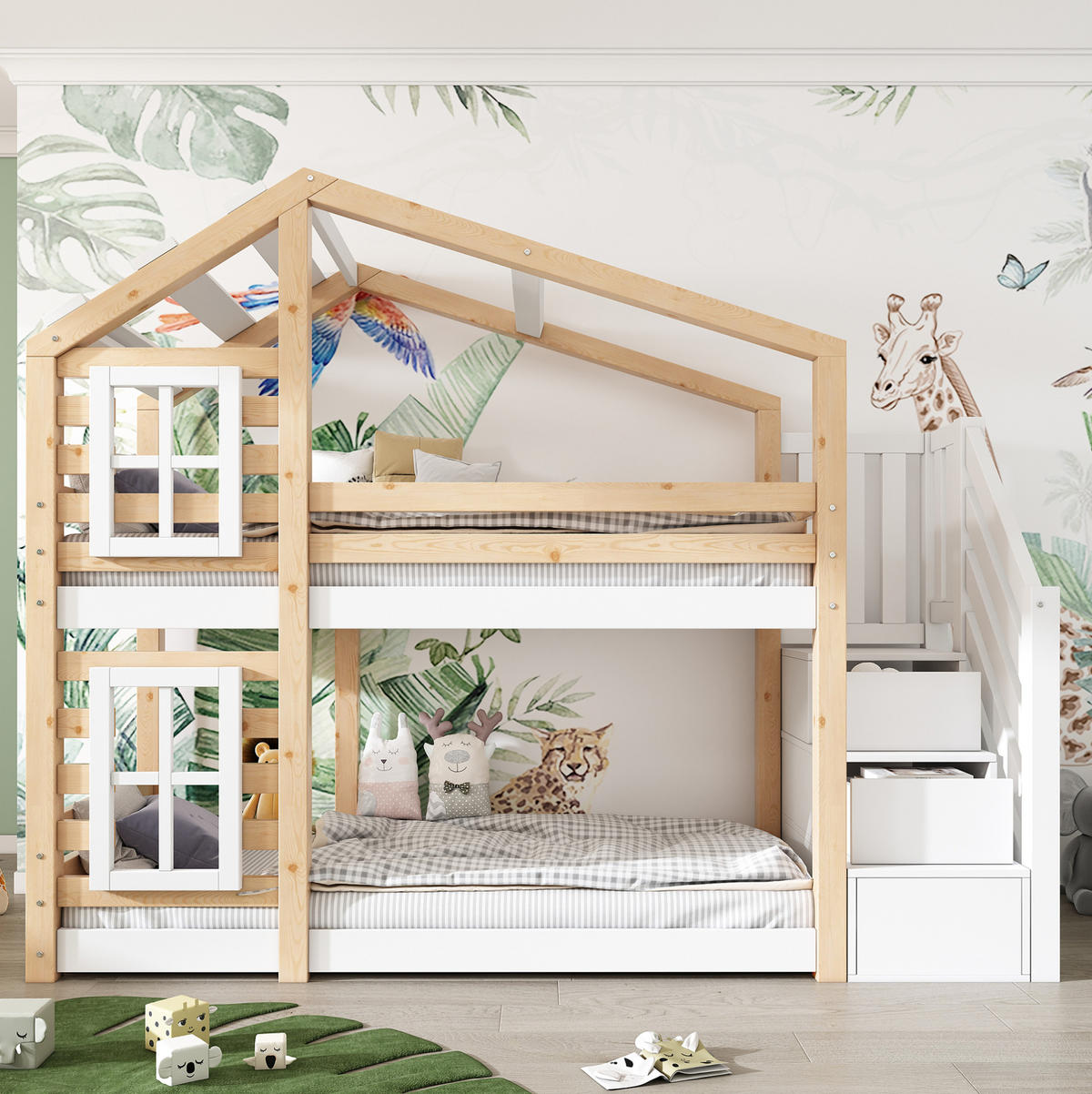 POLSTERBETT 90/200 cm in Natur/Weiß mit Stauraum im Baumhaus-Design - Naturfarben, Holzwerkstoff (90/200cm) - Flora Grace