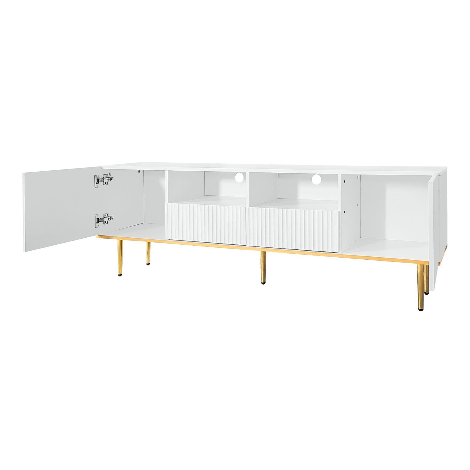 TV Lowboard goldene Füße, Stauraum, Weiß - Weiß, Holz (165/55/36cm)