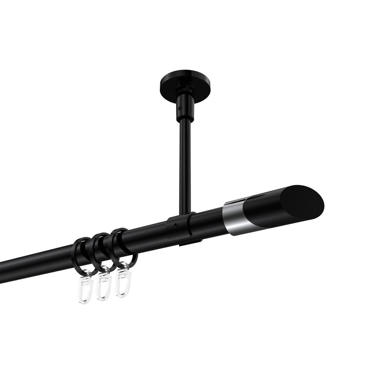 GARDINENSTANGE Sonette Verano 260 cm (geteilt in 2 x 130 cm), 1-läufig, 20 mm Ø Schwarz - Chromfarben/Schwarz, Metall (260cm) - INTERDECO