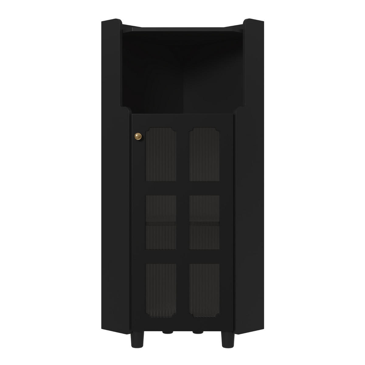KÜCHENSCHRANK MIT LED 63,5/124/63,5 cm, MDF, Schwarz, APP-GESTEUERTE BELEUCHTUNG, platzsparende Eckkommode für Badezimmer - Schwarz, Holzwerkstoff (63.5/124/63.5cm) - Rolipo