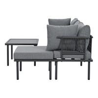 GARTENMÖBEL-SET 173/60/66 cm schwarz/grau aus Olefin mit Glastischplatte und Seilgeflecht - Grau, Metall - OKWISH