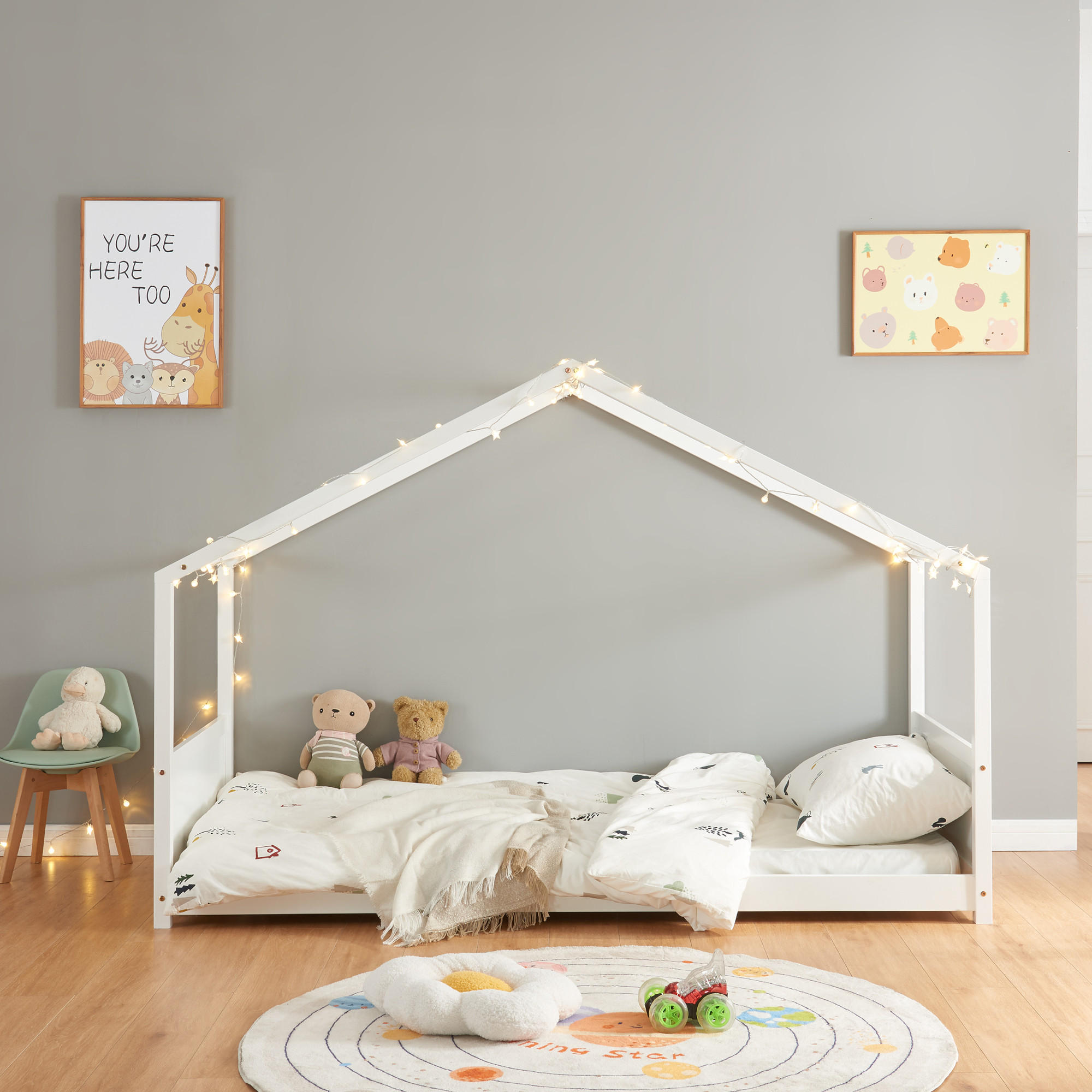 KINDERBETT Simo mit Matratze - Weiß, Holz (90/200cm) - [en.casa]