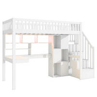 HOCHBETT 90/200 cm DE-04821, mit LED, Ablageleiter und Schreibtisch in Weiß - Weiß, Holz/Holzwerkstoff (90/200cm) - ComfortXL