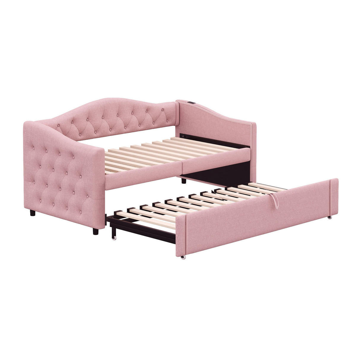 ČALÚNENÁ posteľ 90/200 cm s USB nabíjaním, rozkladacím spaním a lamelovým roštom, Ružová - pink, textil (90/200cm) - Redom