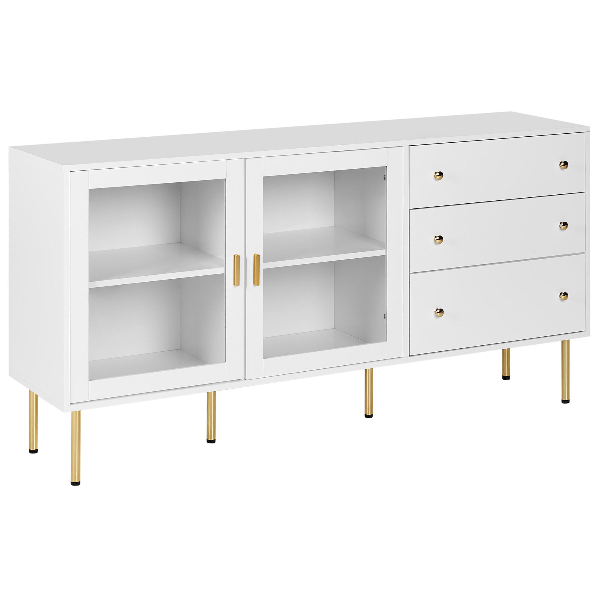 SIDEBOARD se skleněnými dveřmi 160 cm Bílý Milora - bílá, kompozitní dřevo (160/80/40cm) - Beliani