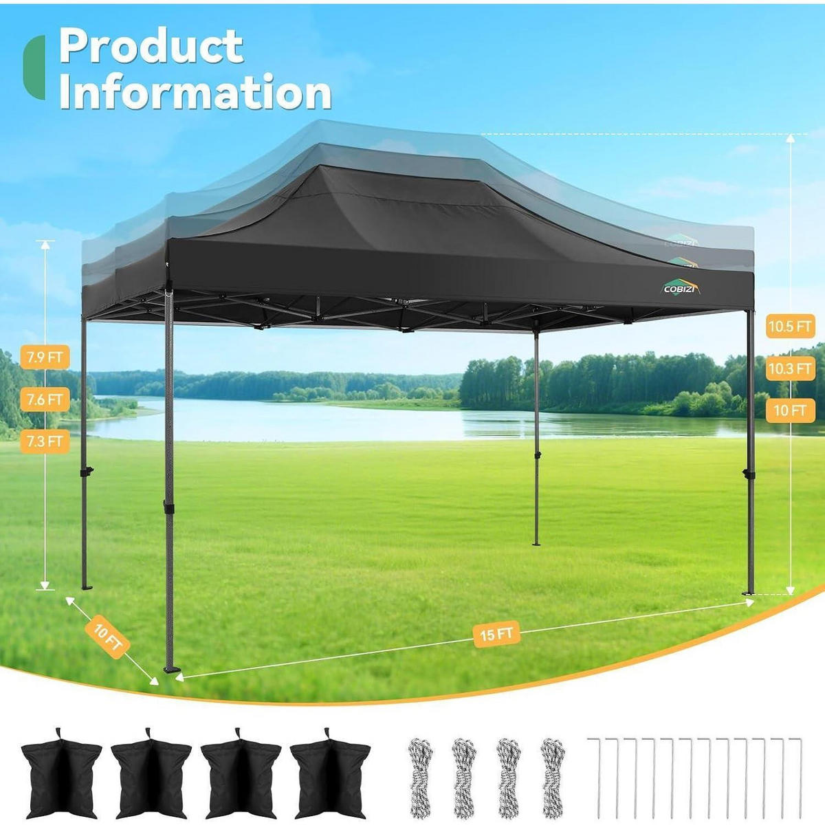 FALTPAVILLON 3x4.5m Wasserdicht mit 4 Seitenteilen Schwarz - Schwarz, Textil (300/330/450cm)