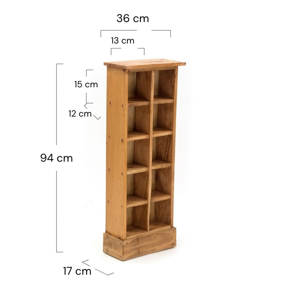 CD & BÜCHERREGAL NATURE Recyclingholz massiv, mit 10 Fächern 08 honigfarben gewachst - Honig, Holz (36/94/17cm) - DESIGN DELIGHTS