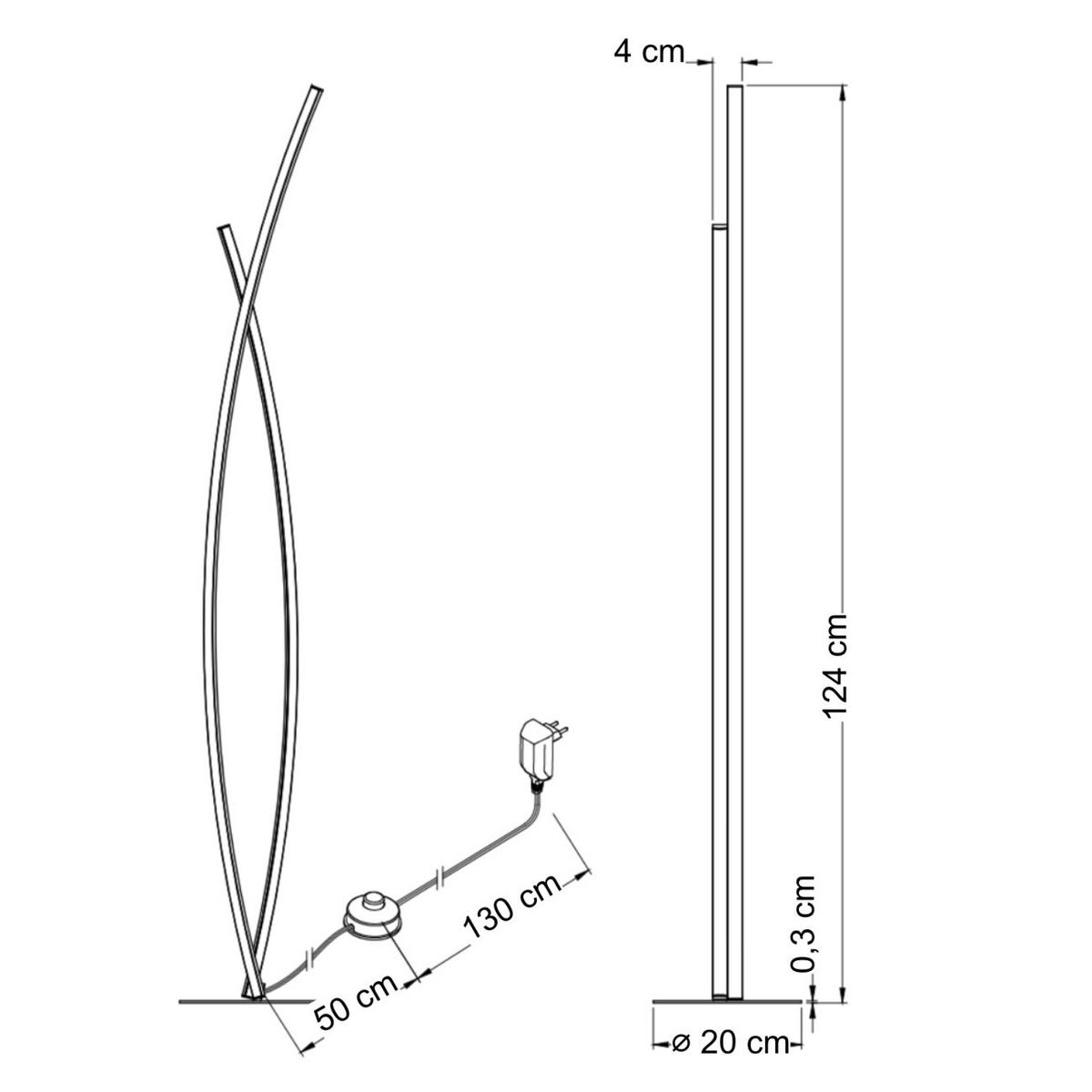 STEHLEUCHTE Elzo, Schwarz, 124cm - Schwarz, Metall (124/4/124cm) - KOSILUM