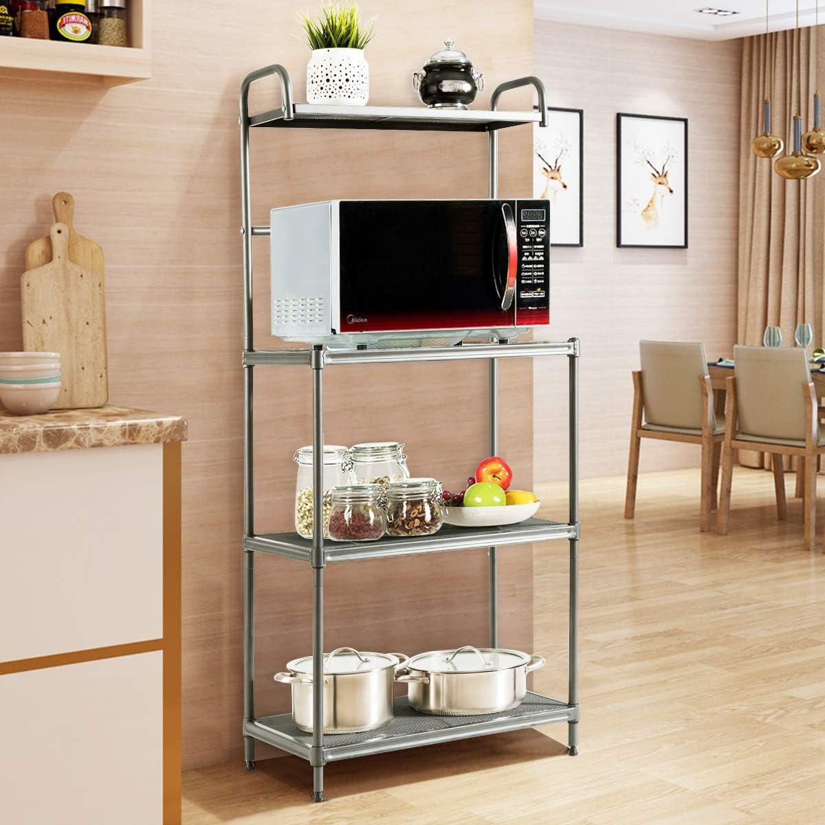 KUCHYNSKÝ regál Regál na mikrovlnnú rúru Šedý - sivá, kov (59/136/34cm) - COSTWAY