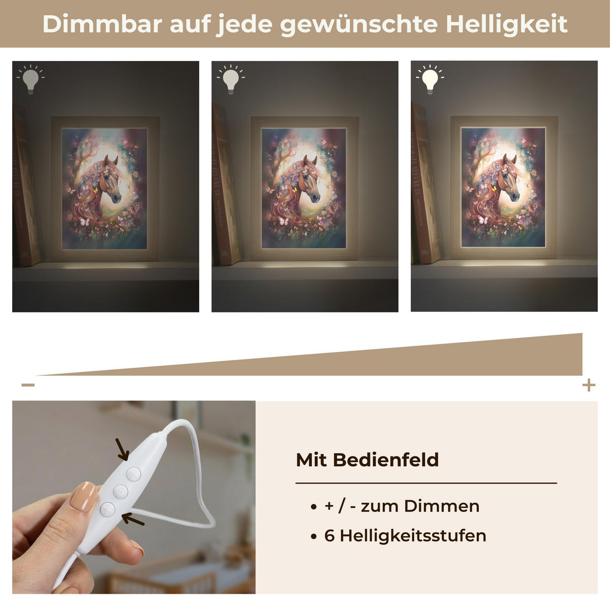 NACHTTISCHLAMPE Pferd - Natur - Blumen - Schmetterlinge - Wald 15x20 cm - Dunkelbraun, Holzwerkstoff (8/15/20cm)