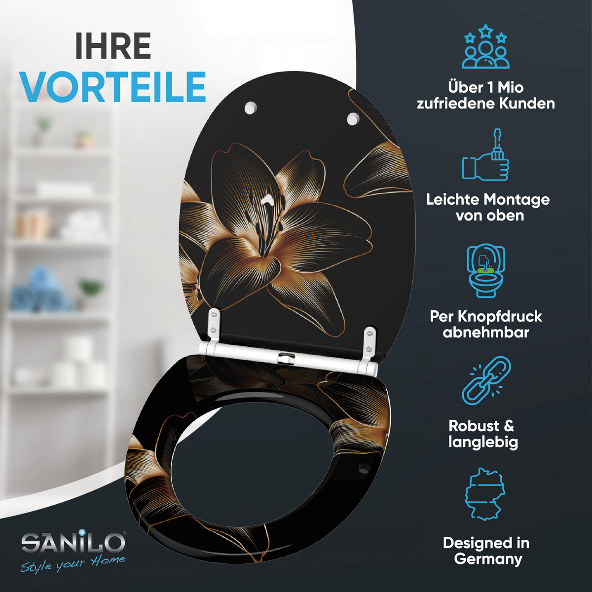 WC-SITZ mit Absenkautomatik & Top Fix Aurelia - Schwarz, Holzwerkstoff (37.7/5.5/48cm) - Sanilo