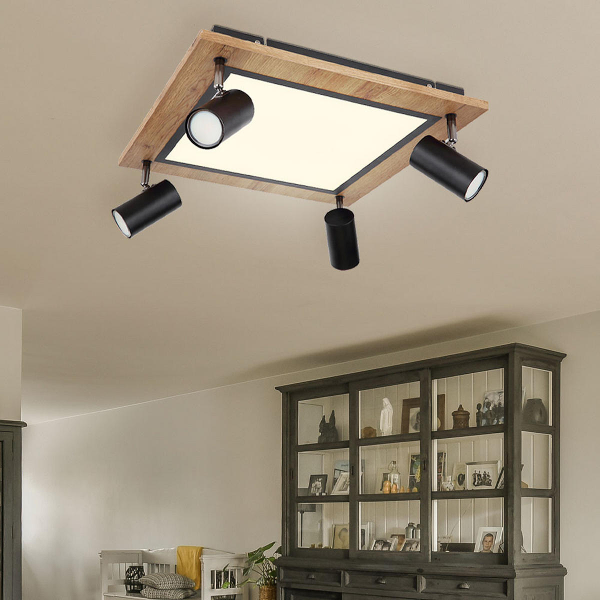 LED DECKENLEUCHTE ULLA Schwarz Holzoptik - Schwarz, Metall (45/45/13cm) - Globo Lighting