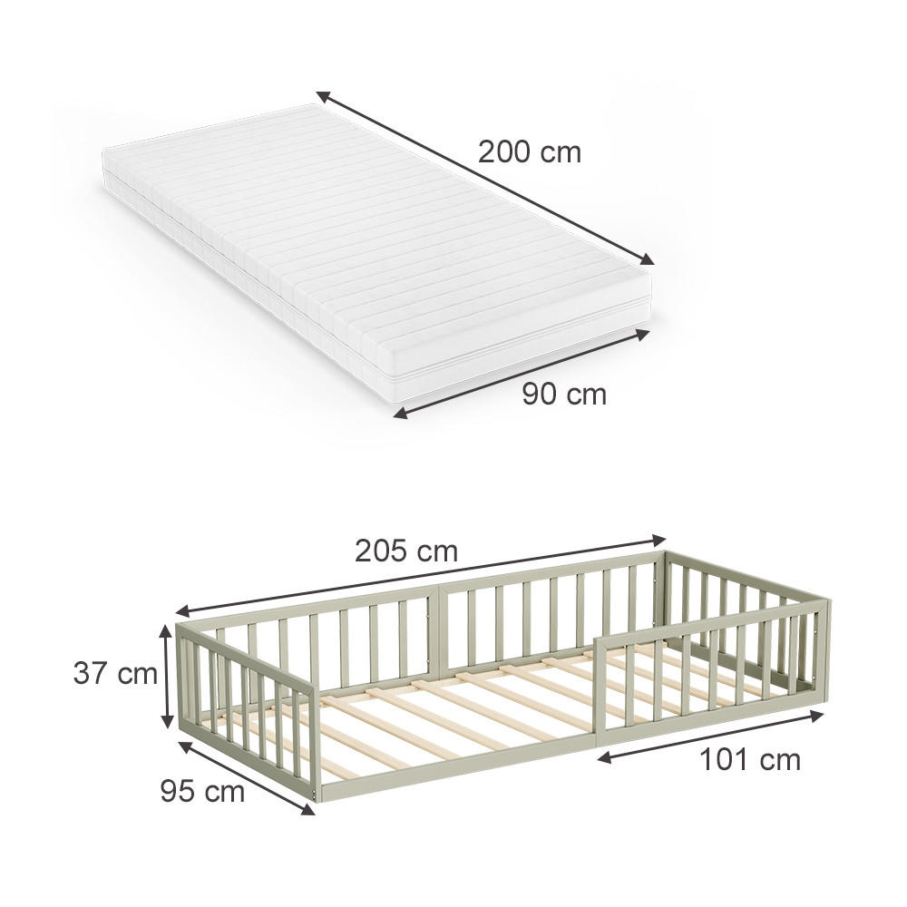 BODENBETT AUS METALL Minno Greige 90x200 mit Matratze - Greige, Metall - VitaliSpa