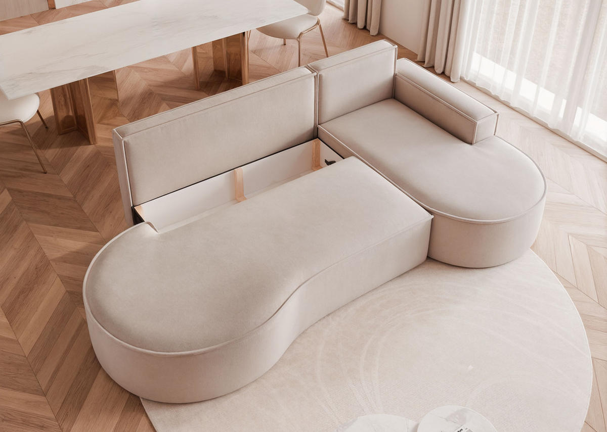ECKSOFA SOFIA mit Schlaffunktion und Bettkasten Beige - Beige, Holzwerkstoff/Kunststoff (277/157cm) - Idohome