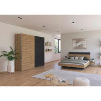 SCHLAFZIMMER Monza in Eiche Artisan und Grau Metallic mit Bettanlage 160x200cm, 2 Nachttischen und Schwebetürenkleiderschrank 4türig ohne Spiegel - Braun, Holzwerkstoff (80/200/120cm)
