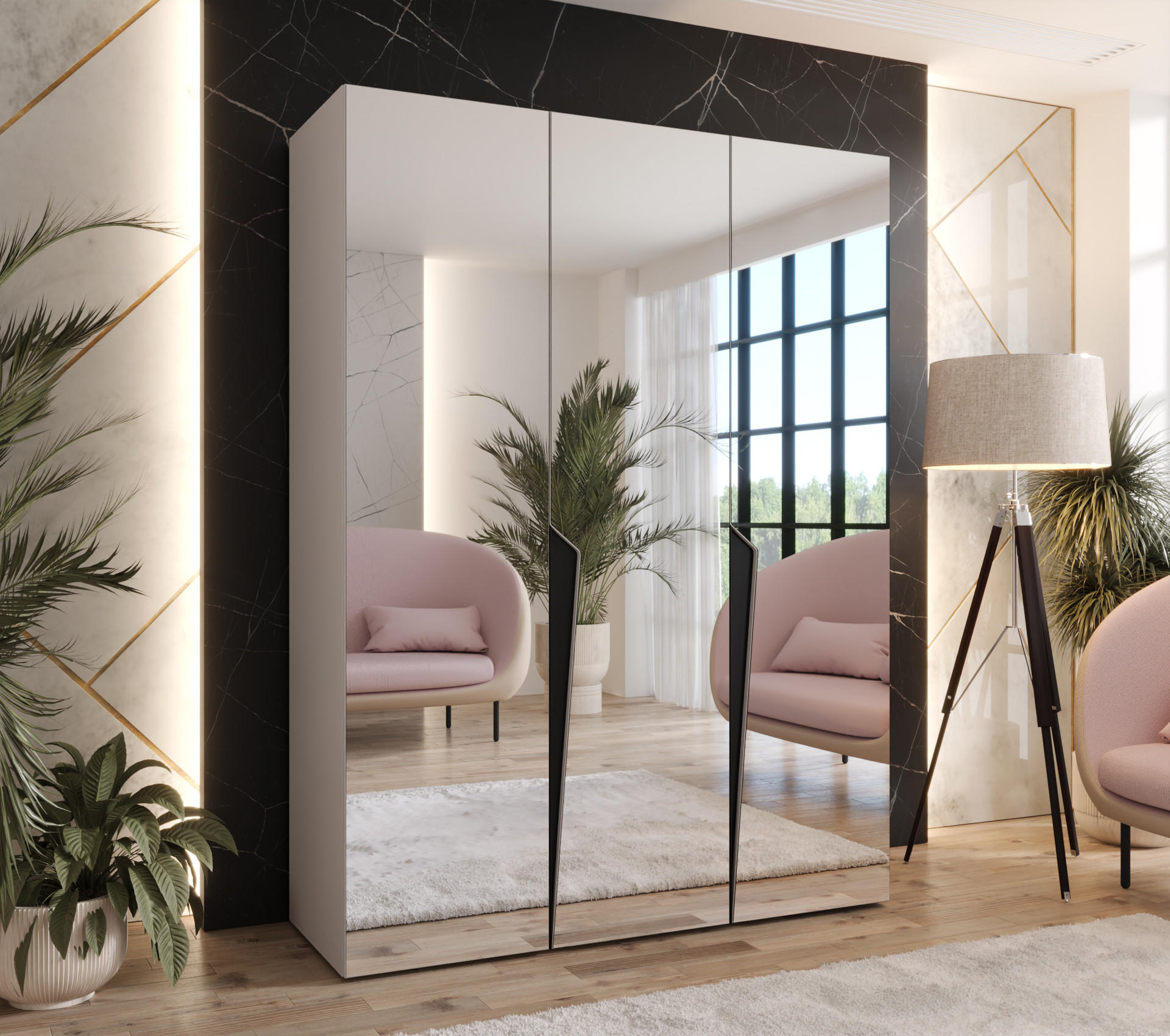 DREHTÜRENSCHRANK 202/150/52 3-türig - Beige/Schwarz, Holz/Metall (150/202/52cm) - Abiks Möbel