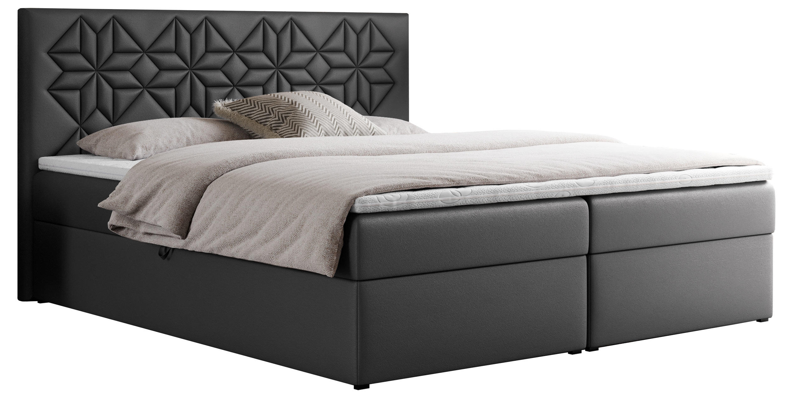 BOXBETT LEILA 180/200 Dunkelgrau Kunstleder - H3 - Dunkelgrau, Holz/Textil (180/200cm) - MKS