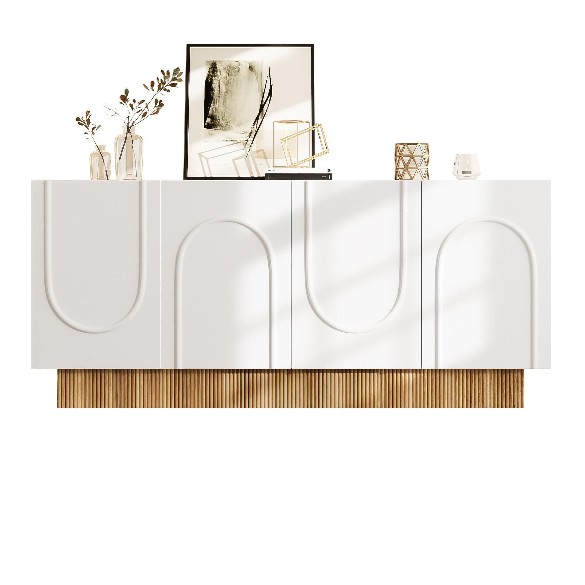 KOMMODE 160/38/75 cm in Weiß mit 4 Türen und Holzdekor - Weiß, Holzwerkstoff (160/75/38cm) - Flora Grace