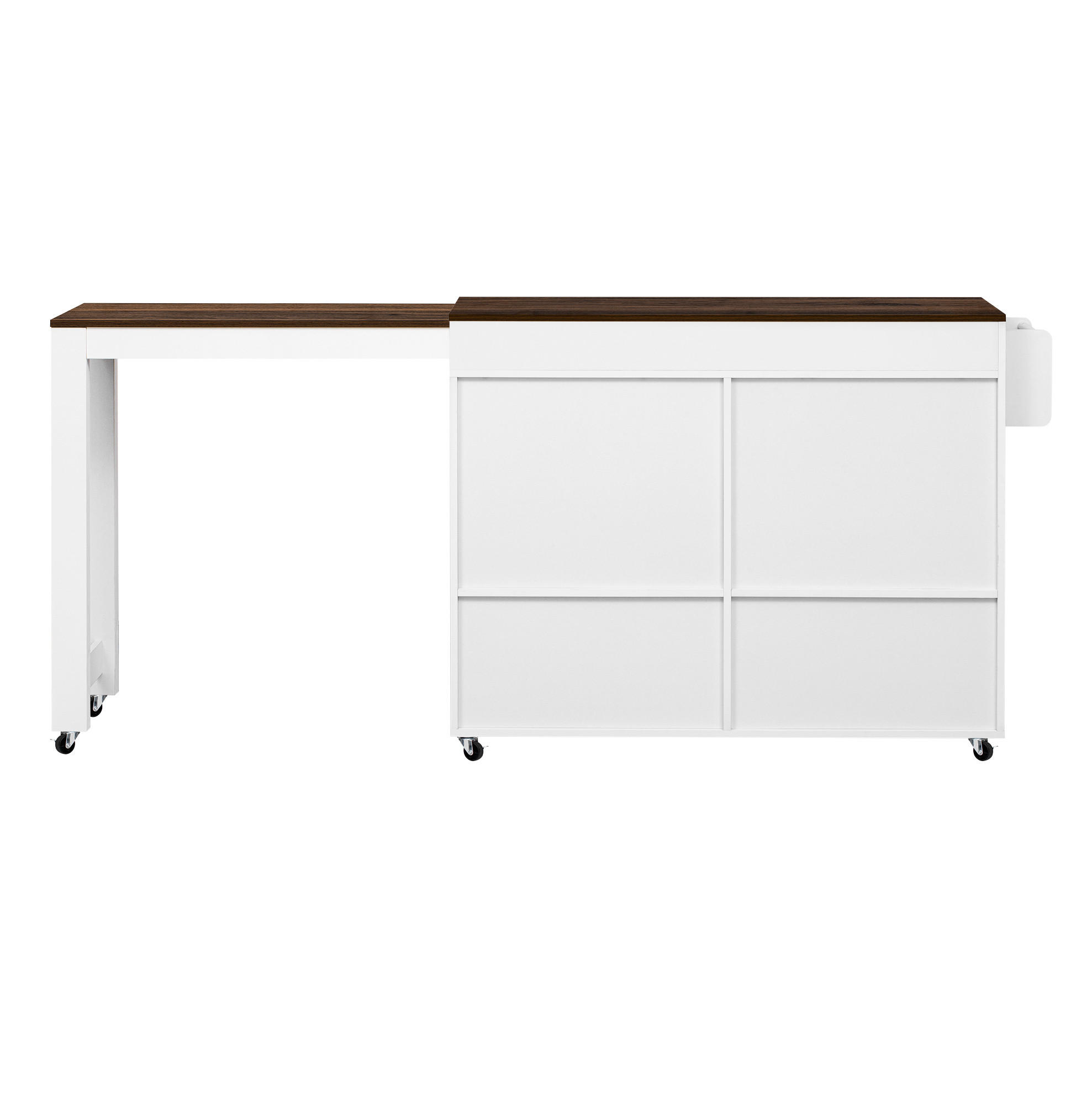 KÜCHENINSEL 112-180,5/45/92,2 cm mit ausziehbarer Arbeitsplatte, 7 Rollen und MDF-Korpus, Weiß/Walnuss - Weiß/Braun, Holzwerkstoff (180.5/92.2/45cm) - Redom