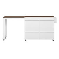 KÜCHENINSEL 112-180,5/45/92,2 cm mit ausziehbarer Arbeitsplatte, 7 Rollen und MDF-Korpus, Weiß/Walnuss - Weiß/Braun, Holzwerkstoff (180.5/92.2/45cm) - Redom