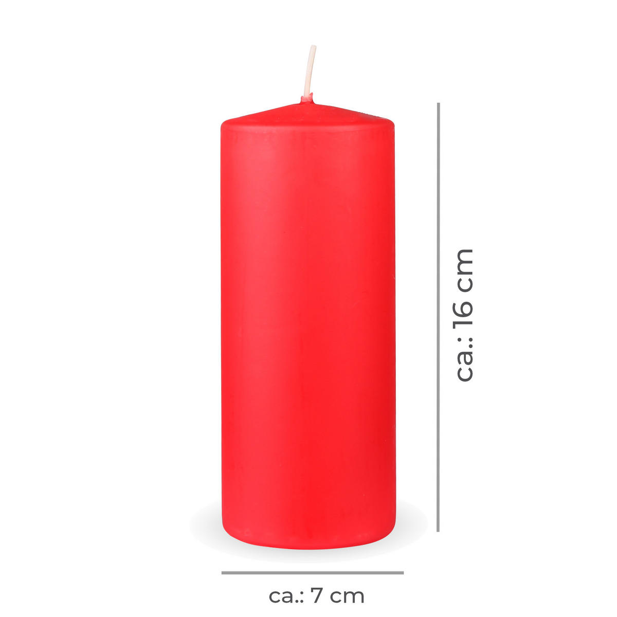 STUMPENKERZEN "Rot", Größe Ø7cm x Höhe: 16 cm - Rot, Naturmaterialien (7/16cm) - HS Candle