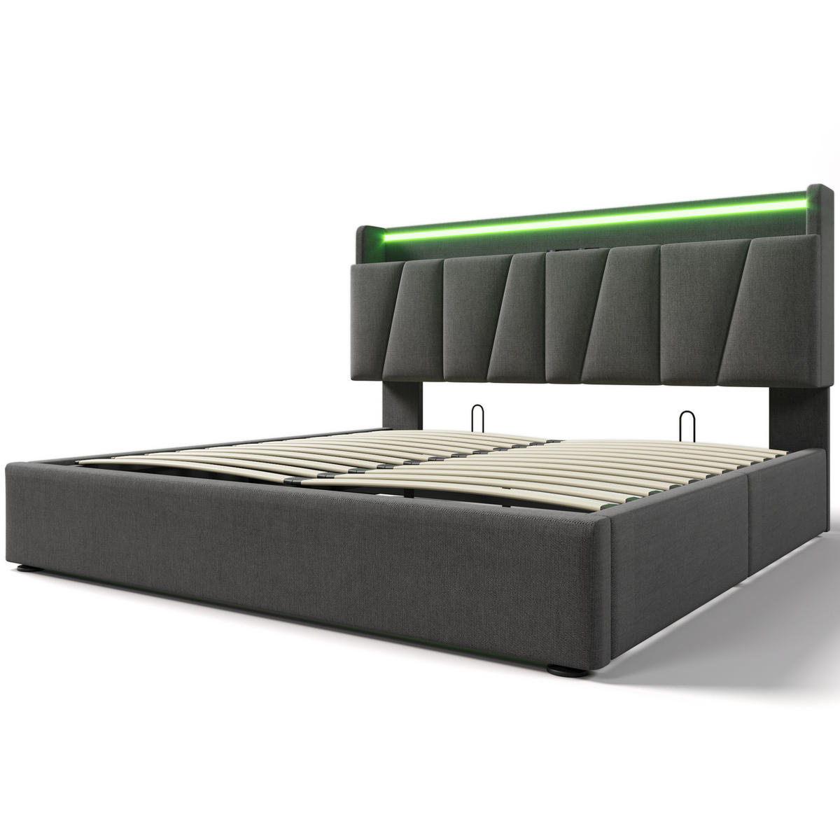 POLSTERBETT 140/200 cm Grau mit Stauraum und USB-Anschlüssen - Grau, Textil (140/200cm) - OKWISH