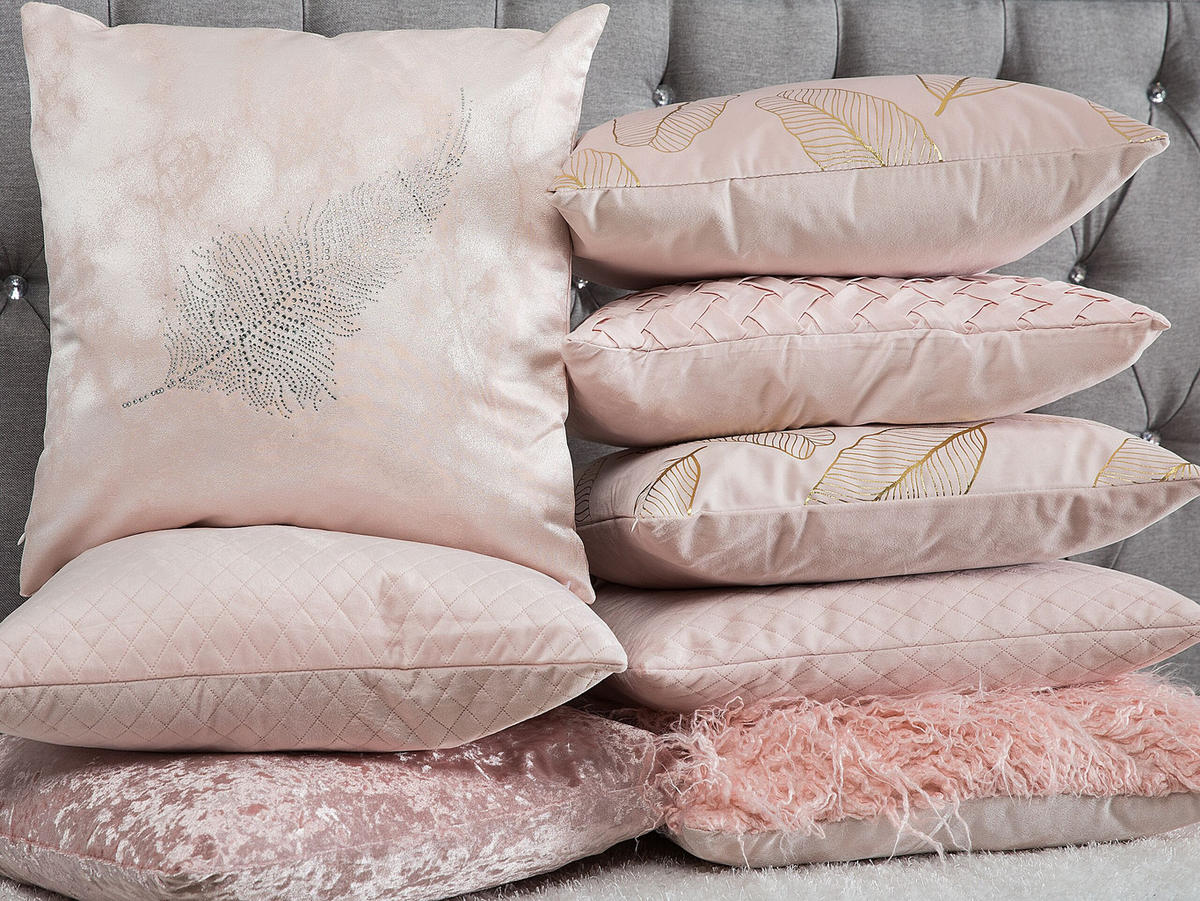 DEKOKISSEN 2er-Set Pastellrosa 45/45 cm Tithonia - Pink, Textil (45/45cm) - Beliani