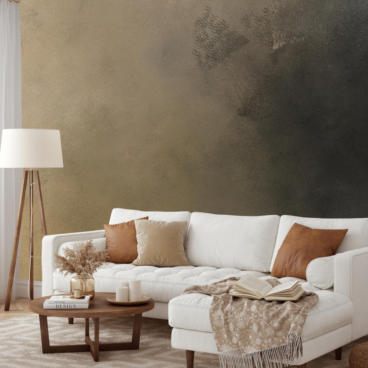 FOTOTAPETE für Wohnzimmer Pastell Beige Ombre Beton Minimalismus 250x175 - Beige/Schwarz, Papier (250/175cm) - Muralo