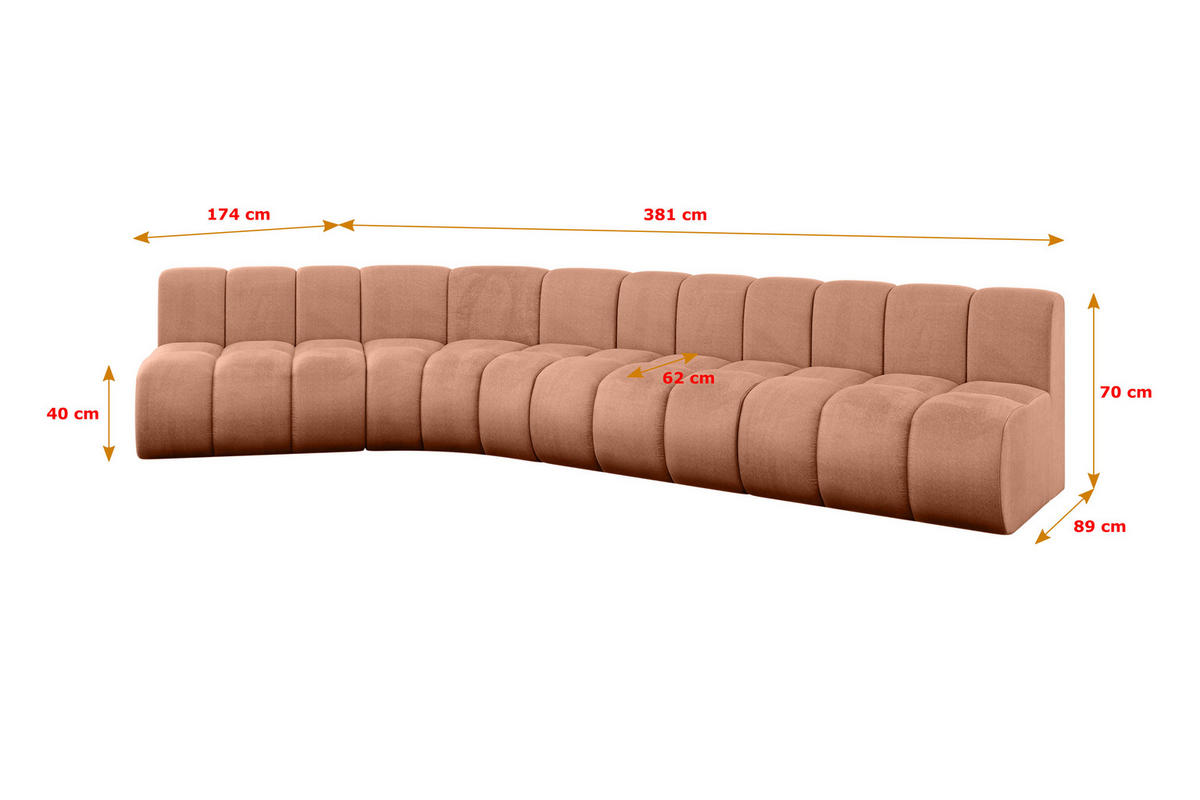 ECKSOFA modulares Sofa Montra-L2 - 381x174x70 cm Apricot - Koralle, Holzwerkstoff/Textil (381/174cm) - ALTDECOR