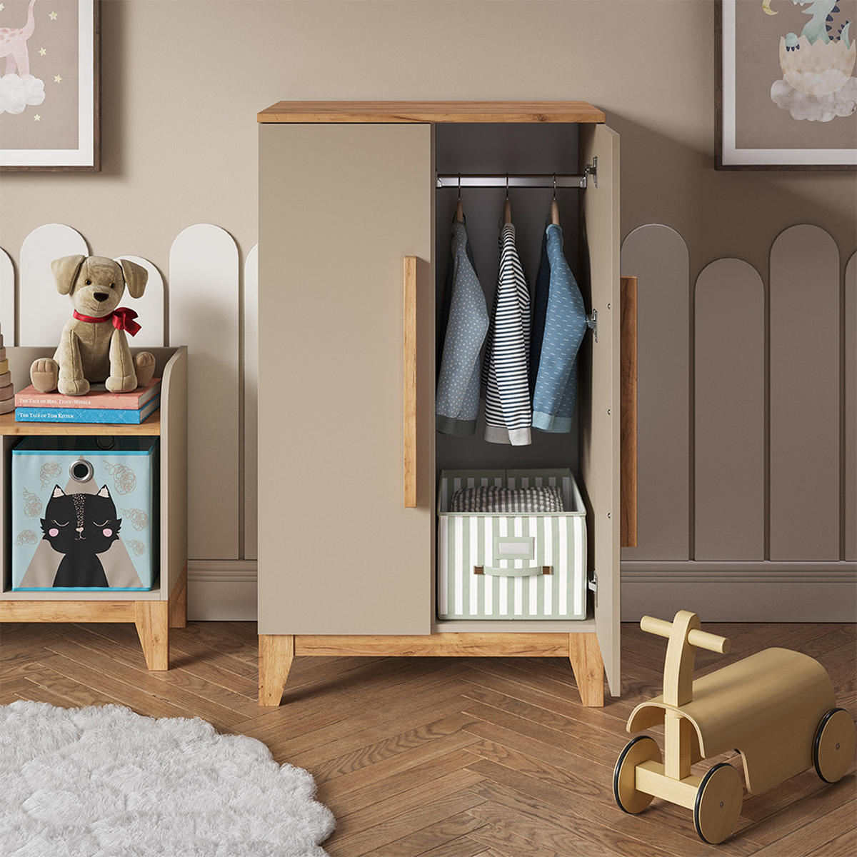 DĚTSKÁ ŠATNÍ SKŘÍŇ Malia Kašmír - kašmírová/světle šedá, kompozitní dřevo (70/120/53.4cm) - VitaliSpa