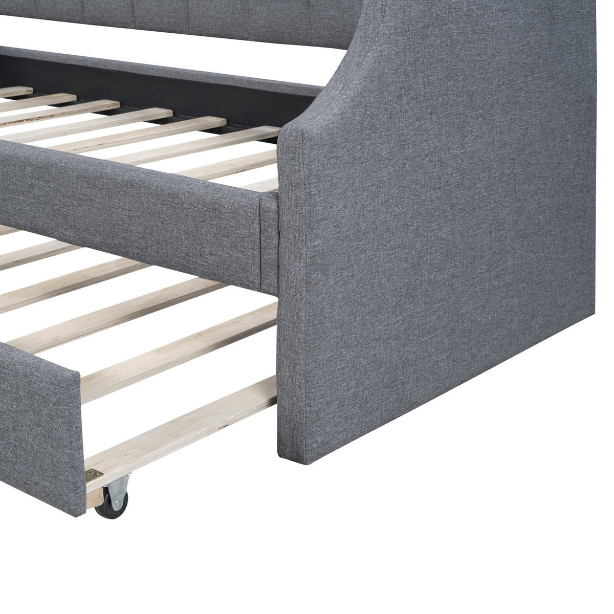 POLSTERBETT aus Baumwoll-Leinen 90x200 cm Grau mit ausziehbarem Rollbett und gepolsterten Armlehnen - Grau, Textil (90/200cm) - Modfu