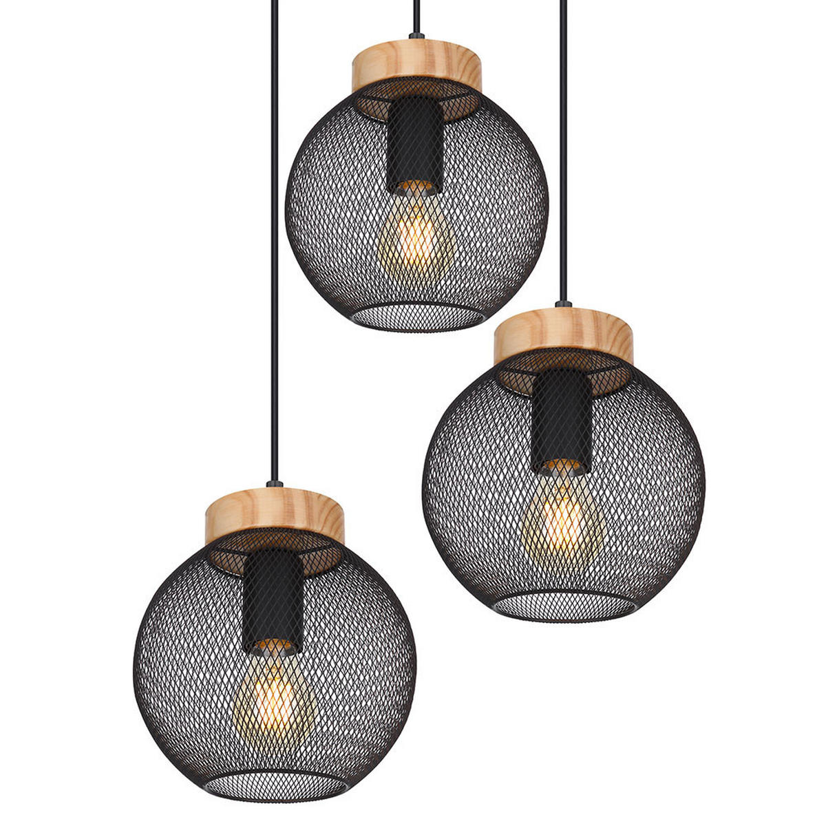 HÄNGELEUCHTE Metall Schwarz Drahtgeflecht - Schwarz, Holz (44/44/120cm) - Globo Lighting