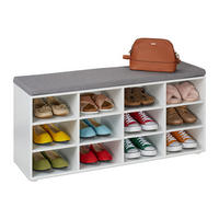 SCHUHBANK - Weiß/Grau, Holz/Holzwerkstoff (104/48/30cm) - Relaxdays