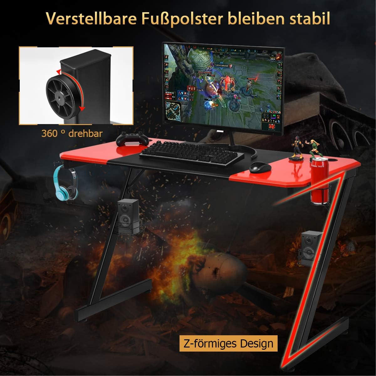 DATORBORD Rött - Multicolor, Träbaserade material (60/120/76cm) - COSTWAY