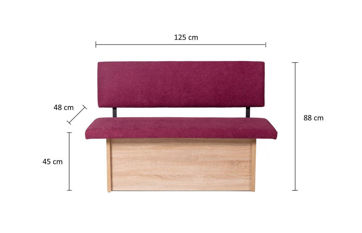 SITZBANK Das Raumwunder - Eichefarben/Violett, Holzwerkstoff/Textil (48/88/125cm) - Kundler Home