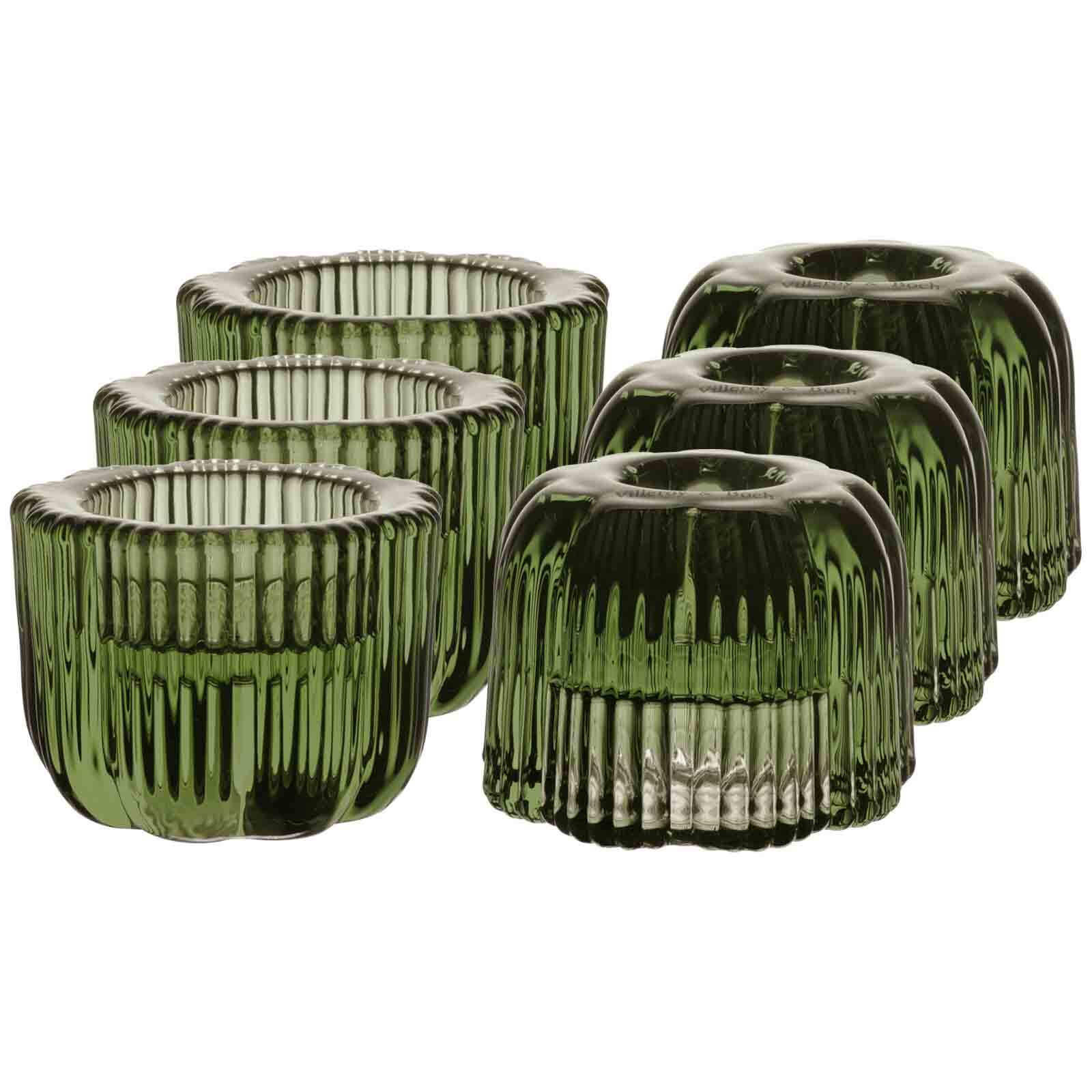 2IN1-KERZENSTÄNDER Fleur grün ø 6,3 cm 6er Set - Grün, Glas (6.3/4.5/6.3cm) - Villeroy & Boch