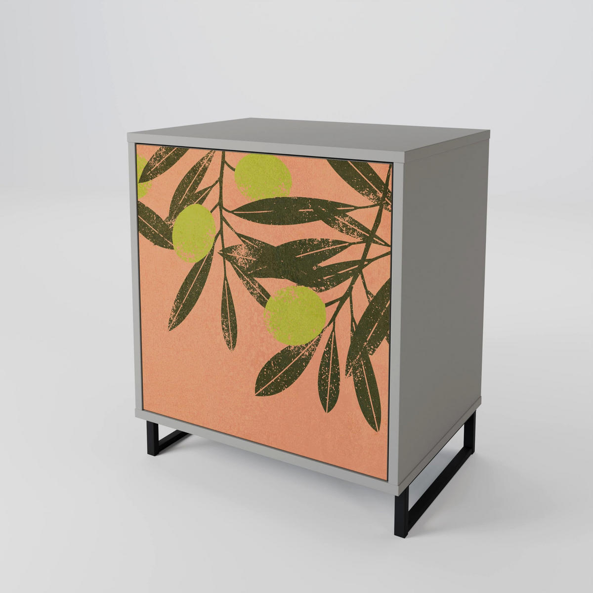 SIDEBOARD JUICY OLIVES, Grau, 57,5x42x70,5 cm, Schwarze Metall-Sternfüße - Multicolor/Schwarz, Holzwerkstoff/Metall (57.5/70.5/42cm) - SpaceRebels