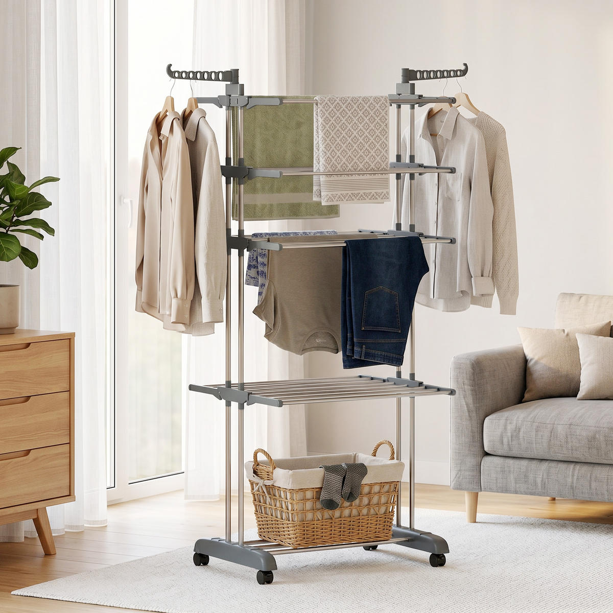 WÄSCHESTÄNDER Plastic, Stahl Grau - Grau, Kunststoff/Metall (64/172/73cm) - HOMCOM