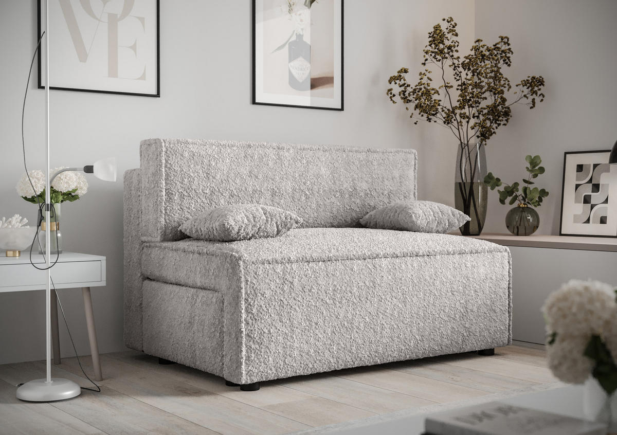 SOFA Mira ohne Armlehnen mit Schlaffunktion - Hellgrau, Textil (131/90/85cm) - SIMKAM Furniture