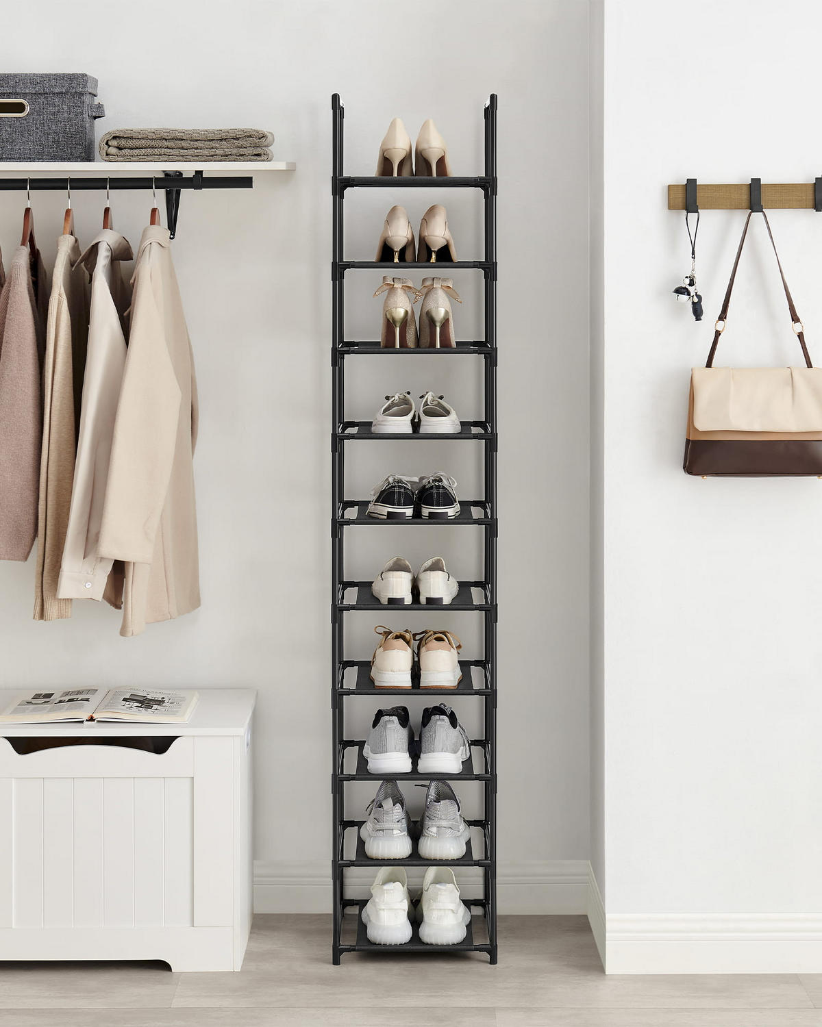 SCHUHREGAL, schwarz - Schwarz, Metall (33/173/33cm) - A2A Home