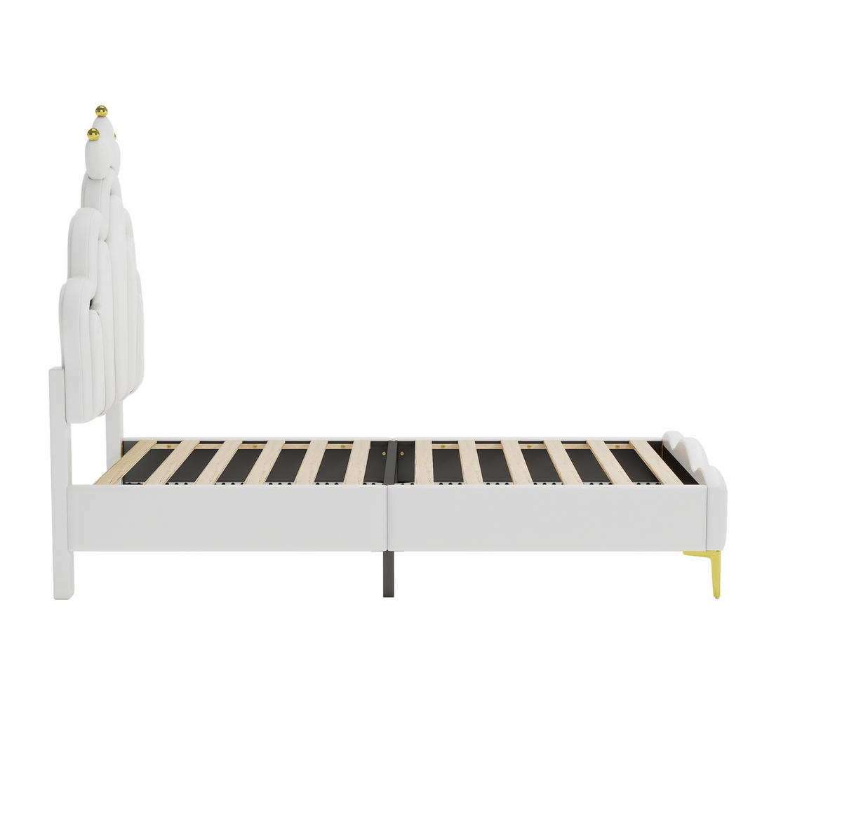 DETSKÁ posteľ 90/200 cm biela s LED osvetlením a nastaviteľnou výškou z PU kože a MDF - biela, plast (90/200cm) - OKWISH