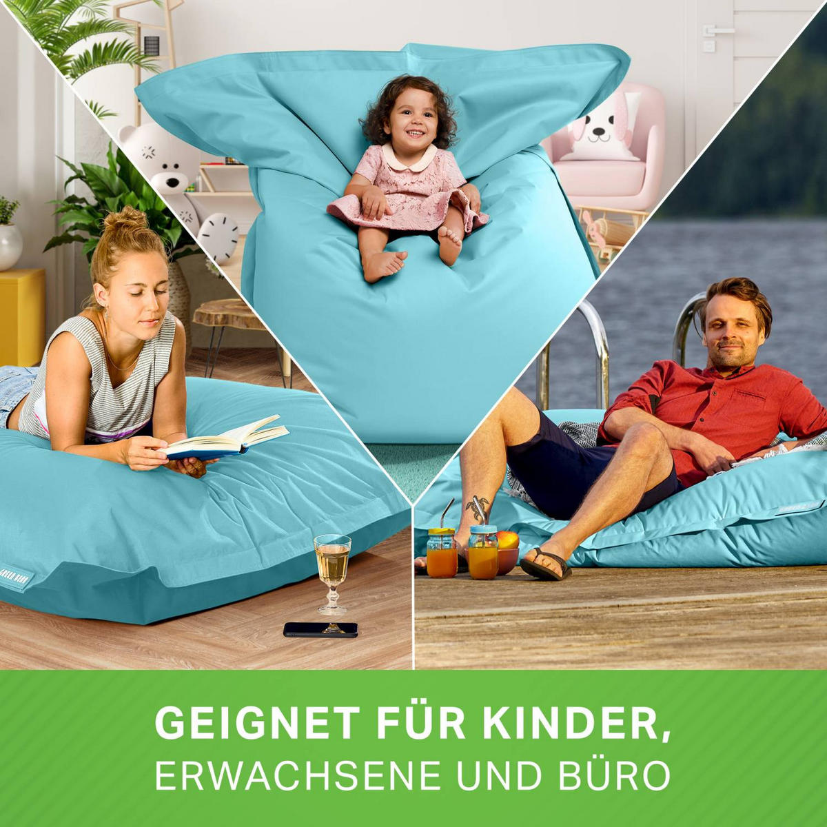 SITZSACK XXL "Square" 140x180cm - 380 L - Hellblau, Textil (140/25/180cm) - Green Bean