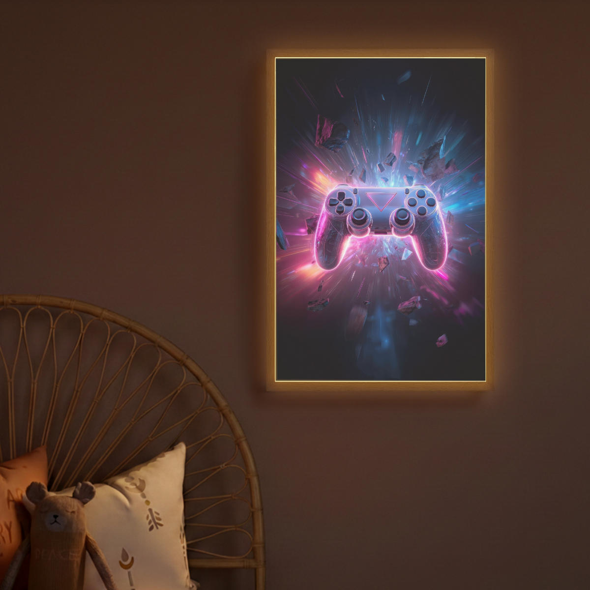 NÁSTĚNNÁ LAMPA S AKUMULÁTOREM Controller - Neon - Explosion - Abstraktní 40x60 cm - fialová, kompozitní dřevo (40/60/8cm)
